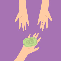 illustration about hand hygiene and personal hygiene. the soap is passed into the hands.