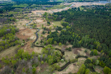 Fototapeta na wymiar Aerial view of the Warta river with many meanders. Jura region near Czestochowa. Silesian Voivodeship. Poland.