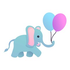 Elephant with balloons icon. Cartoon of elephant with balloons vector icon for web design isolated on white background