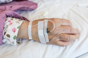 Close-up of an old man in intravenous infusion