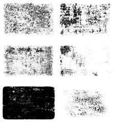 A set of grunge textures in black and white. Background of dust, scratches, cracks, debris. Abstract dark spots