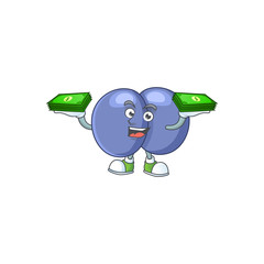 A cheerful streptococcus pneumoniae mascot design with some money on hands