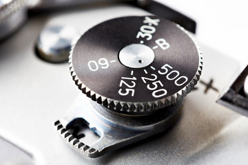 Mechanical shutter switch on vintage camera