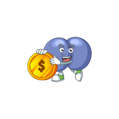 Streptococcus pneumoniae rich cartoon character have big gold coin