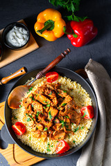 rustic bulgur pans with gratinated gyros and yoghurt