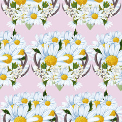 hand painted daisy bouquets, seamless pattern design