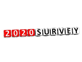 Survey 2020. 3D red-white crossword puzzle on white background. Creative Words.
