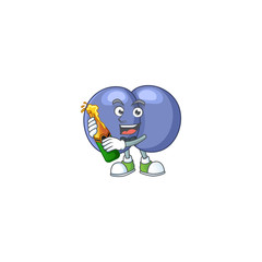 Mascot cartoon design of streptococcus pneumoniae making toast with a bottle of beer