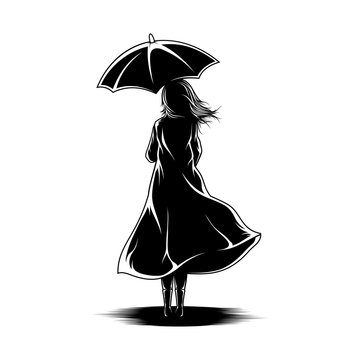 Girl with umbrella view back vector