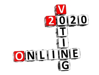 Online Voting 2020. 3D red-white crossword puzzle on white background. Creative Words.