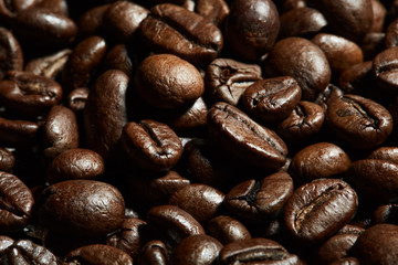 Coffee beans close-up, background