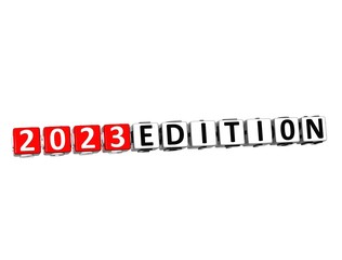 Edition 2023. 3D red-white crossword puzzle on white background. Creative Words.