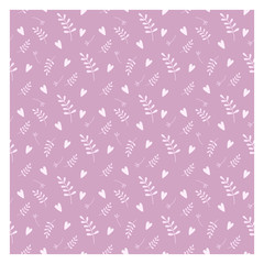 Fototapeta na wymiar Simple floral seamless pattern. Pattern with branches, flowers and hearts. Pink colored background.