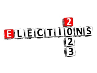 Vote. Elections. Voting. 3D red-white crossword puzzle on white background. Creative Words.