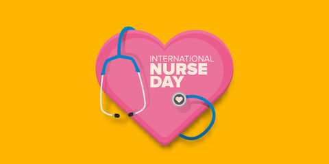 vector international nurse day greeting card or horizontal banner with stethoscope isolated on orange background. vector nurses day icon or sign design template