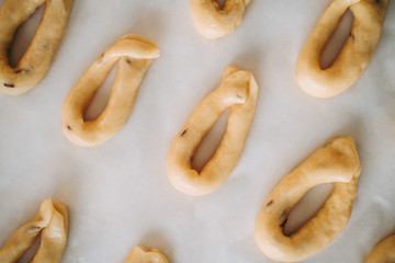 Hand-made taralli salty snack, typical from Puglia, Italy
