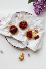 Tarts with cherry. Cherry. Gourmet dessert.