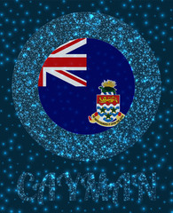 Round Cayman badge. Flag of Cayman in glowing network mesh style. Country network logo. Classy vector illustration.