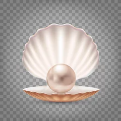 Deurstickers Open seashell with a pearl inside. Vector icon © Trifonenko Ivan