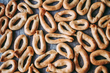 Hand-made taralli salty snack, typical from Puglia, Italy