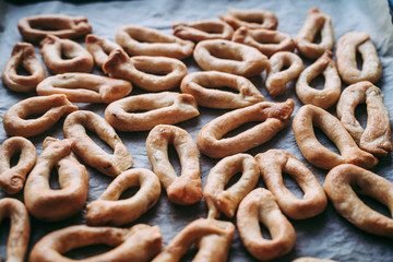 Hand-made taralli salty snack, typical from Puglia, Italy