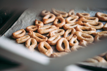 Hand-made taralli salty snack, typical from Puglia, Italy