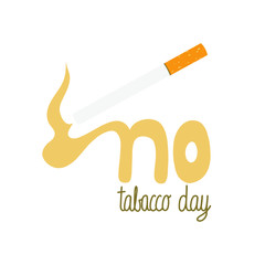 Greeting card for World No Tobacco Day. Hand-drawn illustration and lettering. Cigarette and the word NO from the smoke. May 31.
