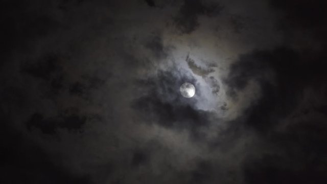 Self-isolation in nature. Social distance of the population. Clouds move terribly across the sky. The movement of clouds against the backdrop of the full moon at night. Mental relaxation COVID-19.