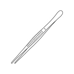 Outline medical tweezers on the white background. Vector isolated illustration of professional and cosmetic tweezers.