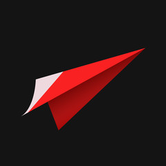 concept of business success, Red paper plane flying on black background. creative idea. vector illustration