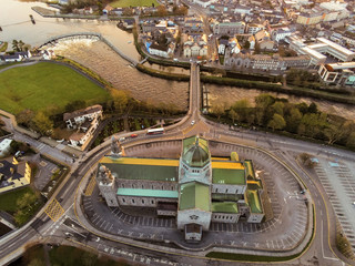 Fototapeta na wymiar Aerial view on Galway Cathedral and River Corrib.