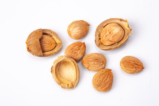 apricot kernel isolated on white background. Ecologic food.