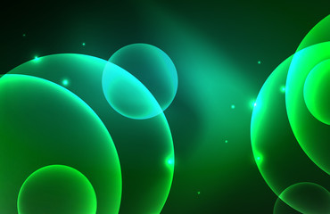 Neon shiny transparent glowing circles with light effects. Techno futuristic vector abstract background For Wallpaper, Banner, Background, Card, Book Illustration, landing page