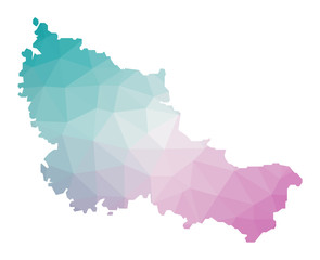 Polygonal map of Belle Ile. Geometric illustration of the island in emerald amethyst colors. Belle Ile map in low poly style. Vector illustration.
