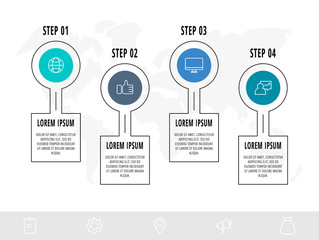 Infographic circles with 4 steps, labels. Line vector template. Can be used for diagram, business, workflow layout, presentations, flow chart, info graph, timeline, content, levels.