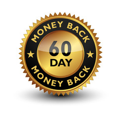 60 Day money back guaranteed golden seal, stamp, badge, stamp, sign, label isolated on white background.	