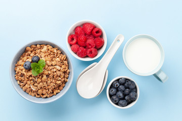 Healthy breakfast with granola and berries