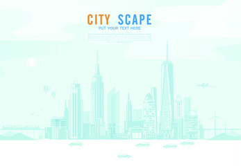 Smart city urban landscape with infographic elements. networks and augmented reality concept. Vector illustration.