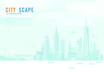Smart city urban landscape with infographic elements. networks and augmented reality concept. Vector illustration.