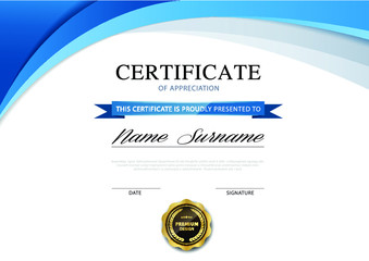 diploma certificate template blue and gold color with luxury and modern style vector image.