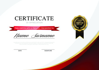 diploma certificate template red and gold color with luxury and modern style vector image.