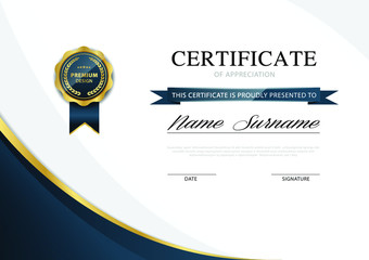 diploma certificate template blue and gold color with luxury and modern style vector image.