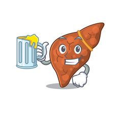 A cartoon concept of human fibrosis liver rise up a glass of beer