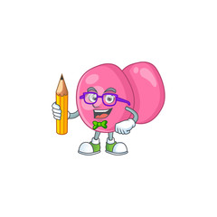 Streptococcus pyogenes student cartoon character studying with pencil