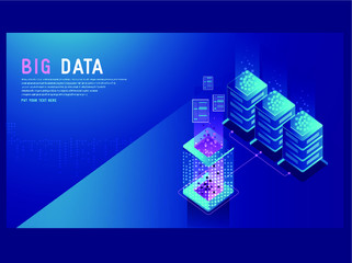 Effective template technology data, mining server farm room and smart digital devices such as phone ,computer, data, data processing vector illustration.