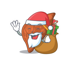 Cartoon design of human fibrosis liver Santa with Christmas gift