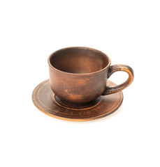 ceramic mug with saucer for coffee on a white background