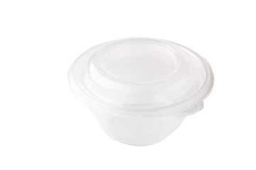 round plastic container on a white background, food packaging