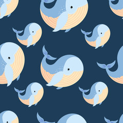 Whale cartoon pattern - vector simple texture. Seamless pattern