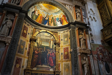 Fototapeta na wymiar Interior architecture and decoration of Chiesa di Santa Anastasia, the largest church of Dominican order in Gothic style, located near the Ponte Pietra- Verona, Italy
